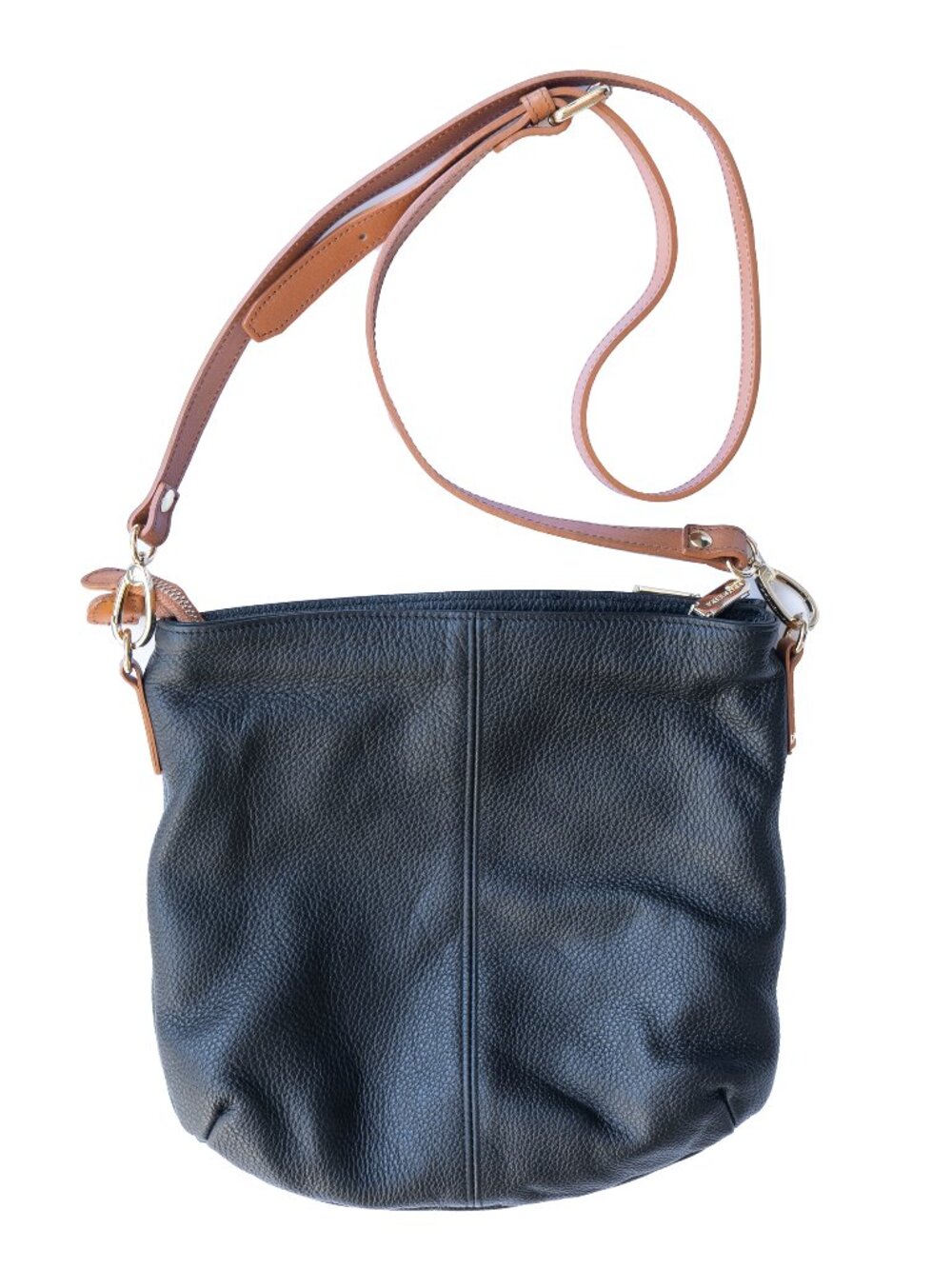 Valentina Italian Leather Purse Black Brown Bucket Crossbody Bag